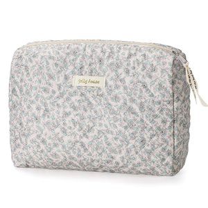 Women Kawaii Floral Cosmetic Large Travel Toiletry Cosmetic Pouch Creamy Green